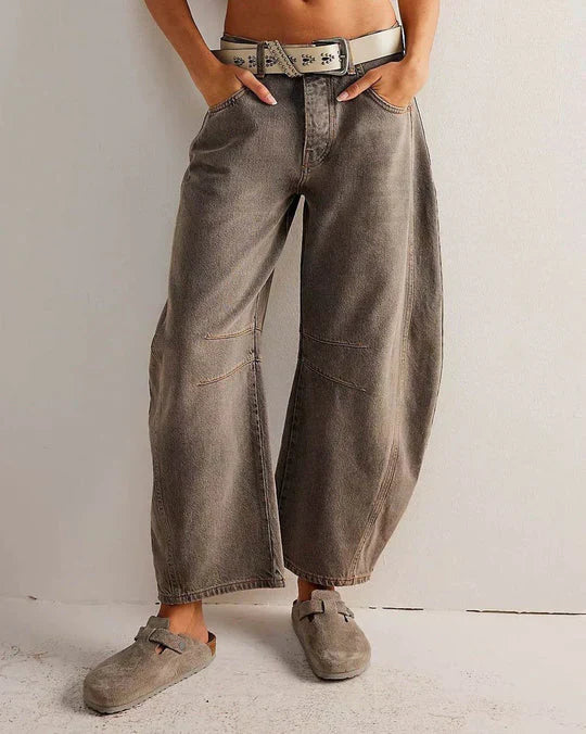 Pantalon à jambe large taille moyenne pour femme