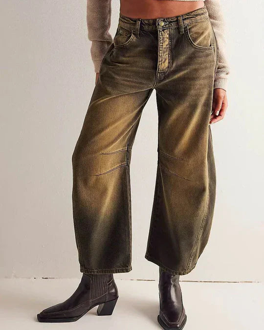 Pantalon à jambe large taille moyenne pour femme