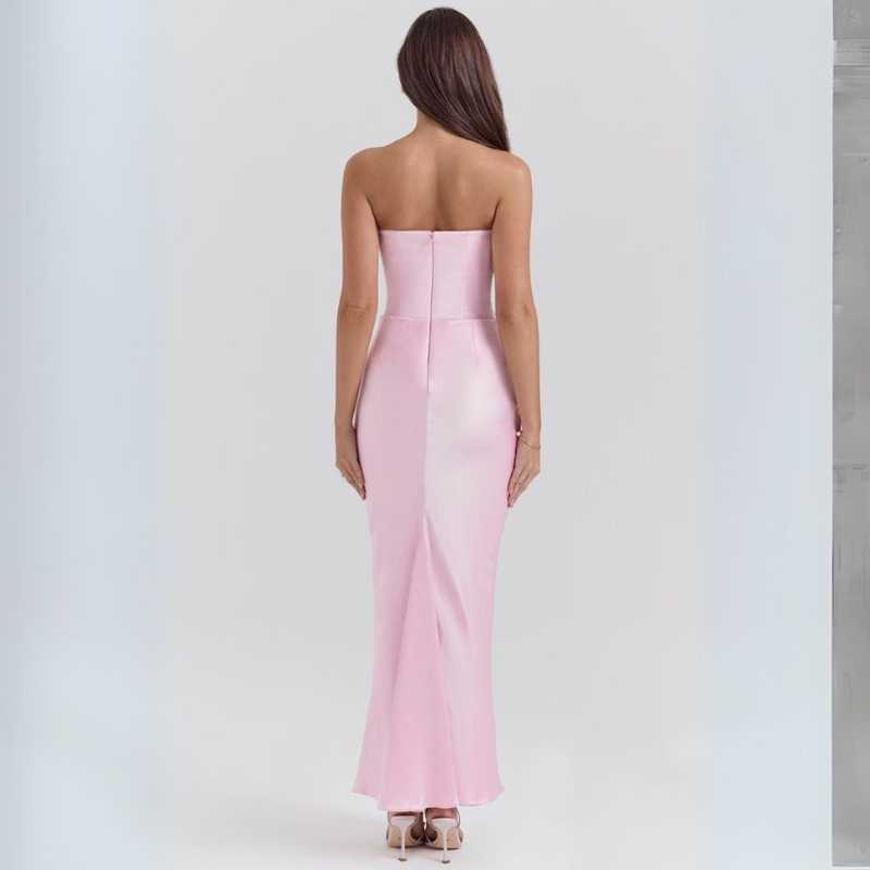 Robe maxi sans bretelles pour femmes avec design drapé et corsage à corset, élégante et sophistiquée