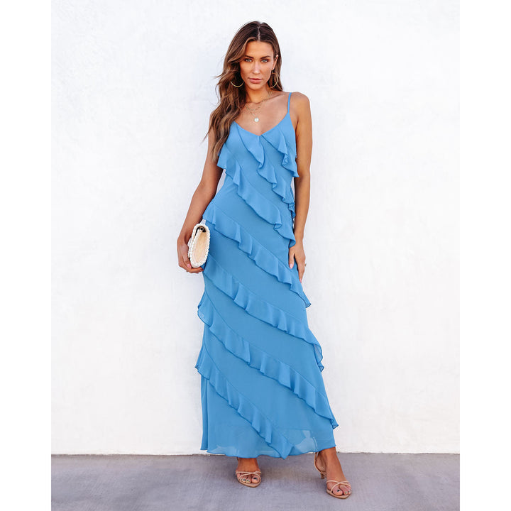 Abito Lungo Elegante Donna con Volant Asimmetrici per Cerimonia Estiva 10