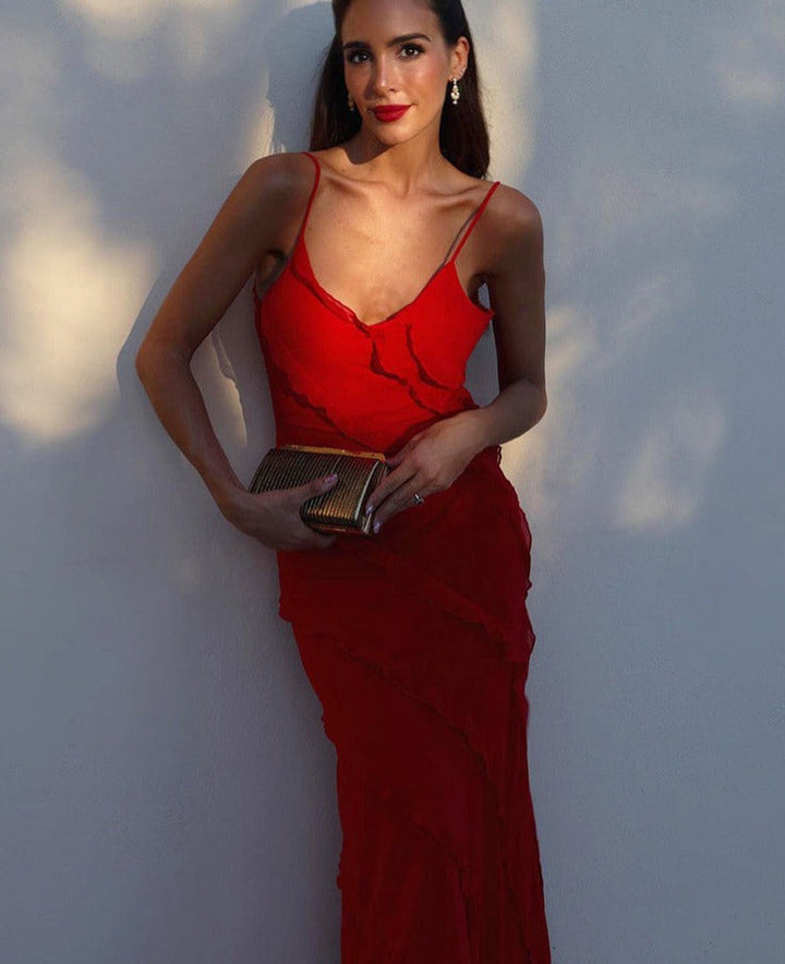 Abito Lungo Elegante Donna con Volant Asimmetrici per Cerimonia Estiva 6