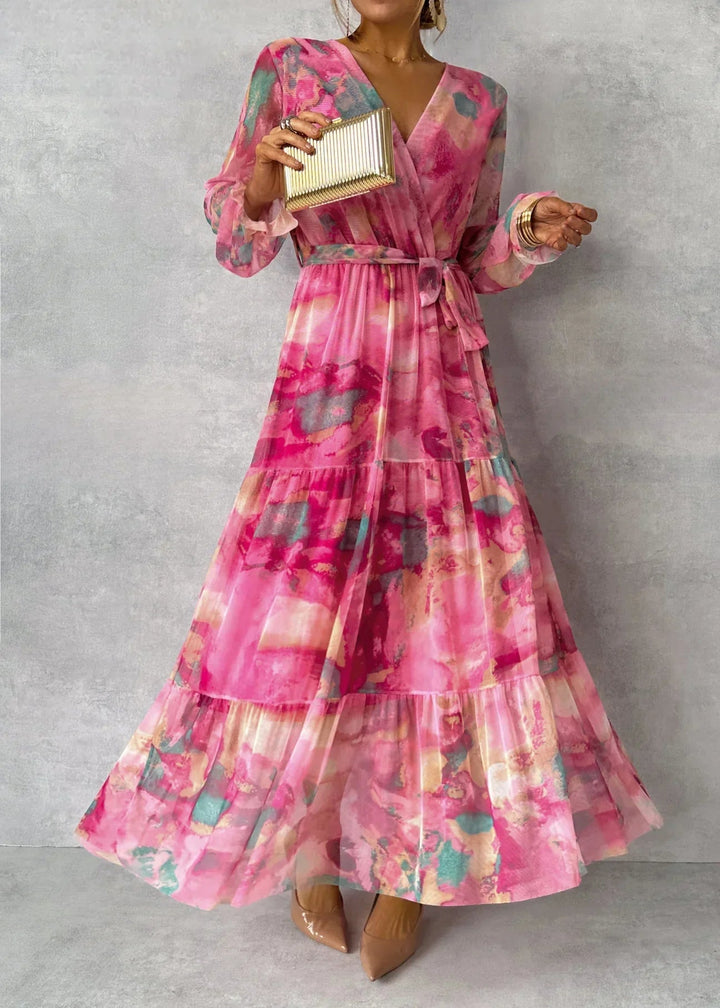Robe Maxi Femme Florale avec Manches Longues - Robe Élégante Cérémonie et Occasions Spéciales