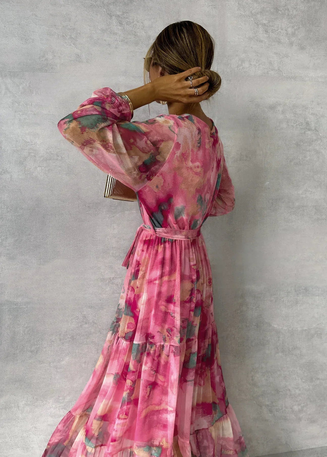 Robe Maxi Femme Florale avec Manches Longues - Robe Élégante Cérémonie et Occasions Spéciales