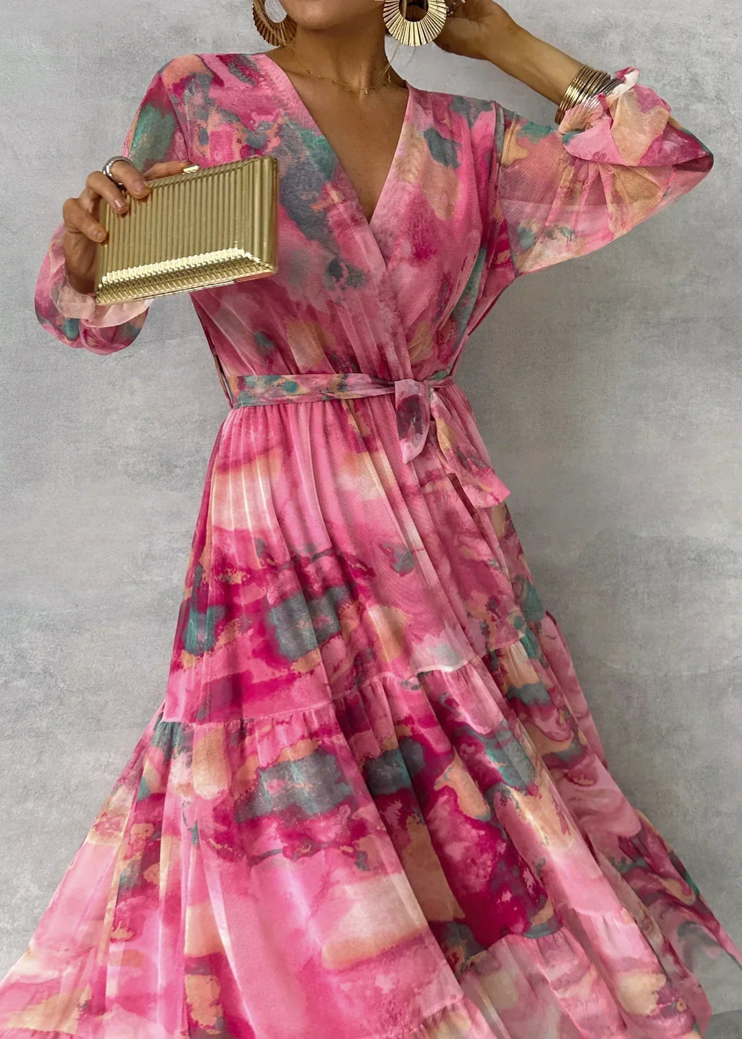 Robe Maxi Femme Florale avec Manches Longues - Robe Élégante Cérémonie et Occasions Spéciales
