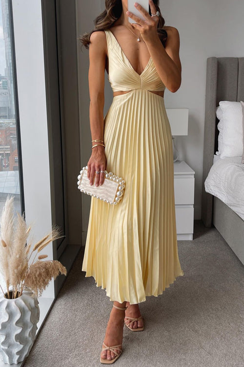 Vestido midi plisado elegante para mujer para ceremonias y ocasiones especiales