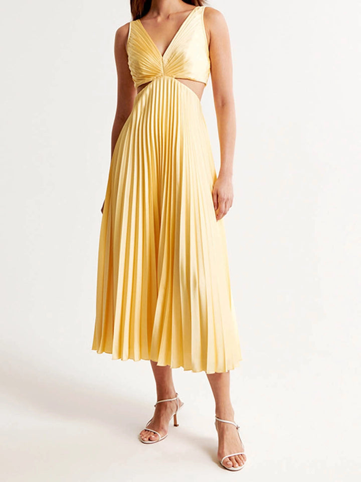 Vestido midi plisado elegante para mujer para ceremonias y ocasiones especiales