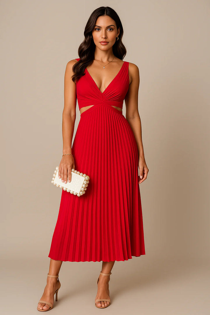 Vestido midi plisado elegante para mujer para ceremonias y ocasiones especiales