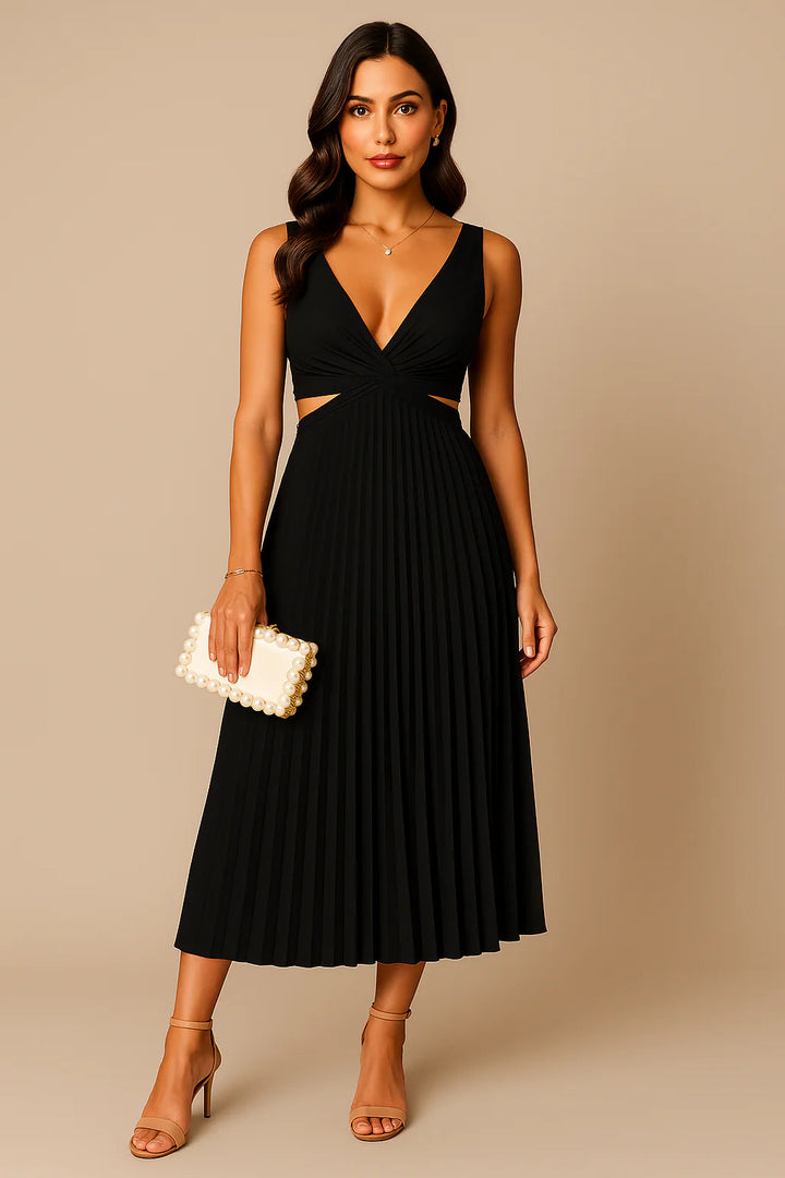 Vestido midi plisado elegante para mujer para ceremonias y ocasiones especiales
