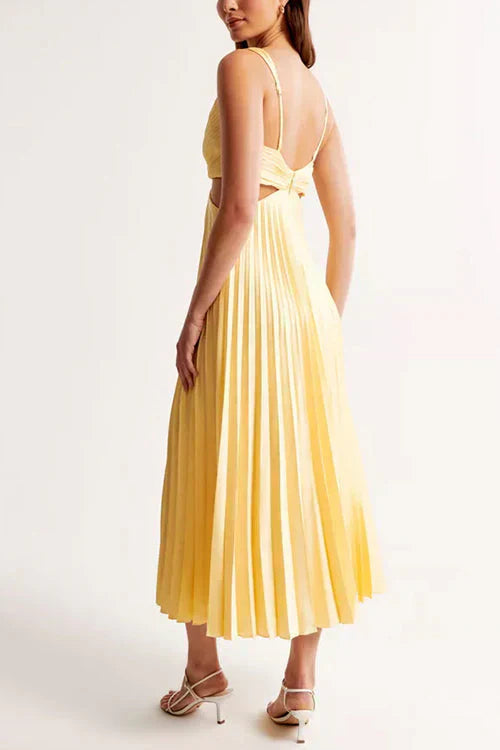 Vestido midi plisado elegante para mujer para ceremonias y ocasiones especiales