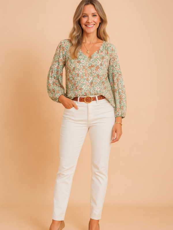Blusa de mujer con escote en V y mangas largas