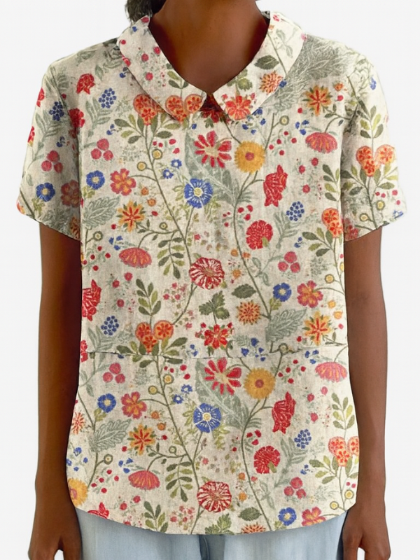 Blusa Floral de Mujer con Mangas Cortas