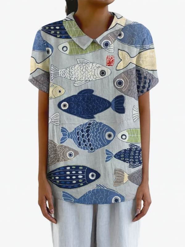 Blusa Floral de Mujer con Mangas Cortas