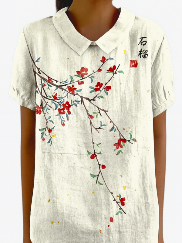 Blusa Floral de Mujer con Mangas Cortas