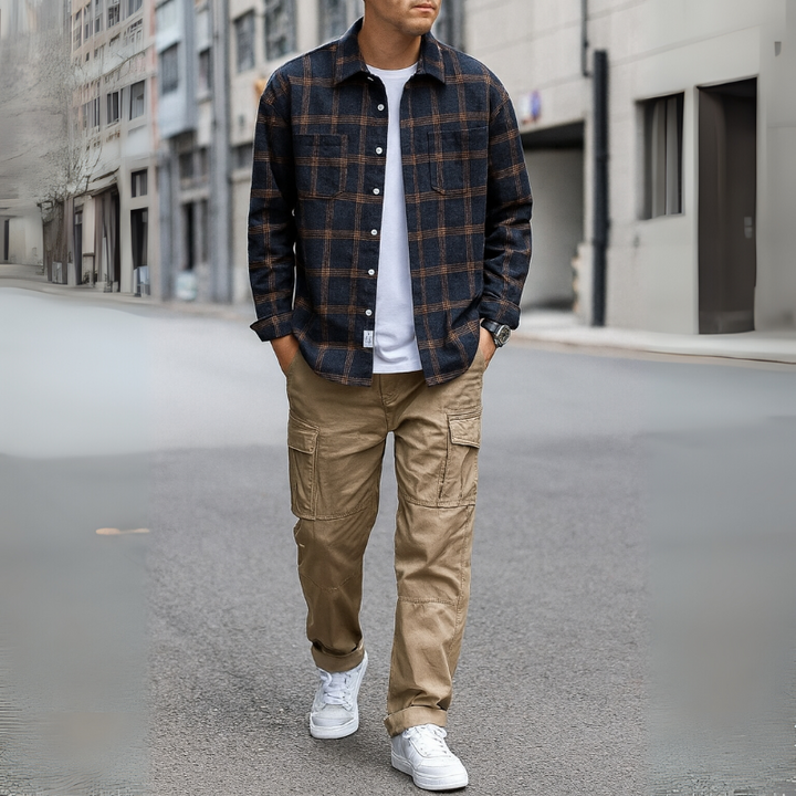 Camisa de franela de manga larga para hombre para un estilo cotidiano y casual
