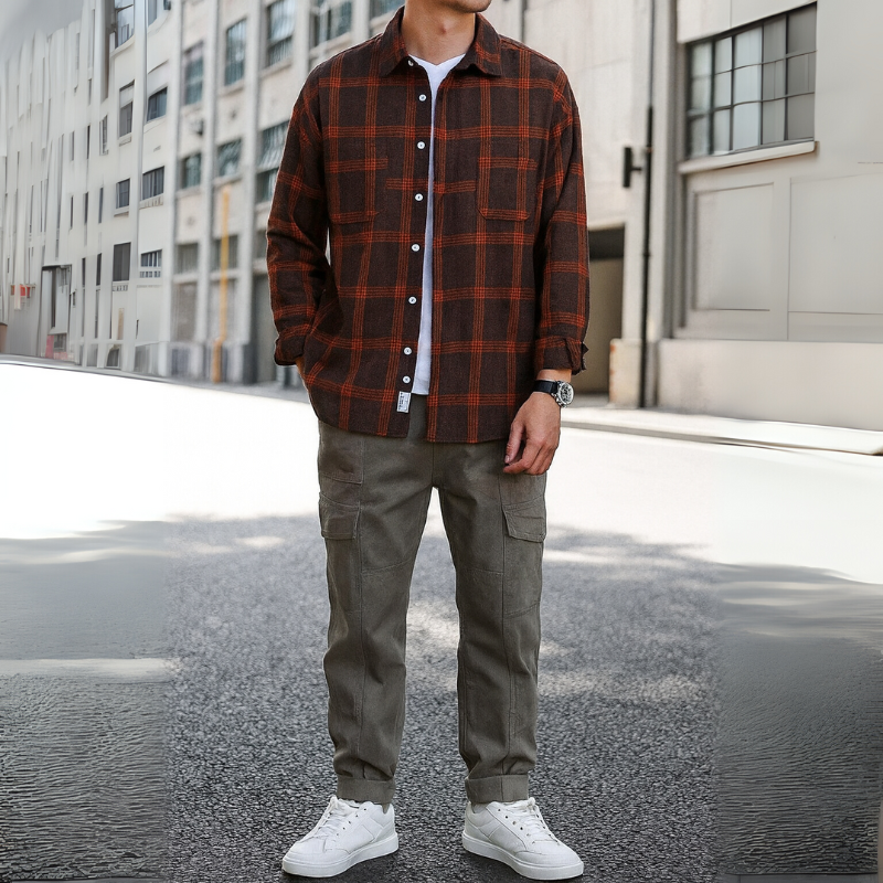 Camisa de franela de manga larga para hombre para un estilo cotidiano y casual