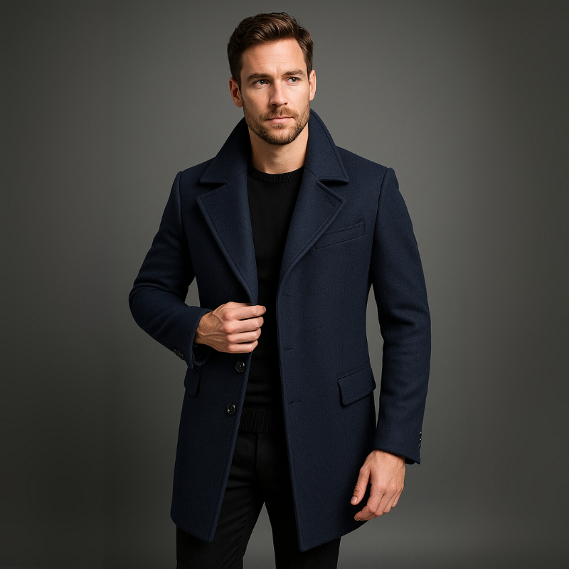 Manteau d'hiver classique à simple boutonnage pour homme en laine