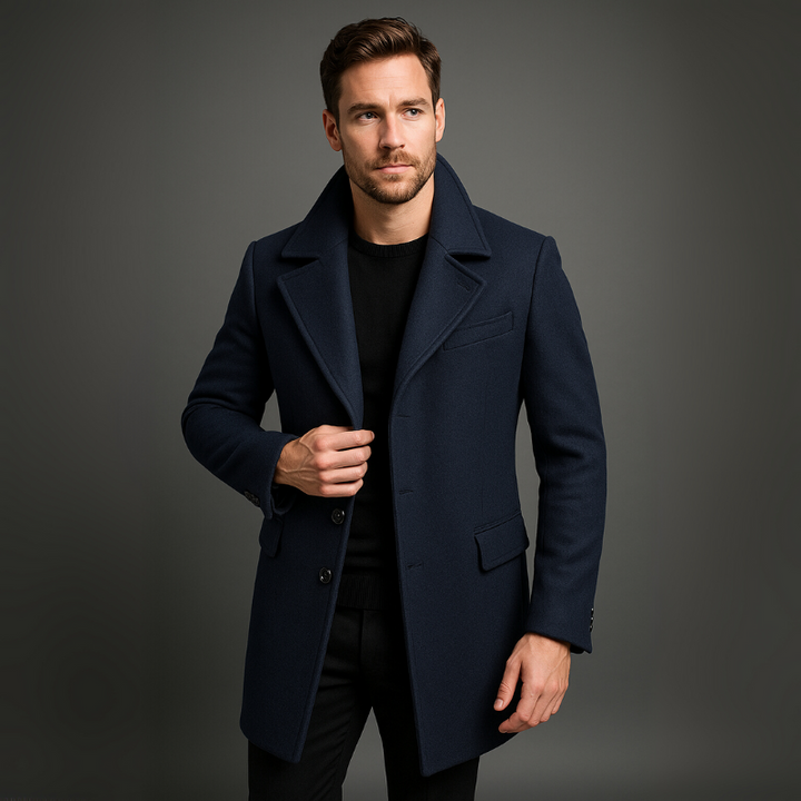 Manteau d'hiver classique à simple boutonnage pour homme en laine