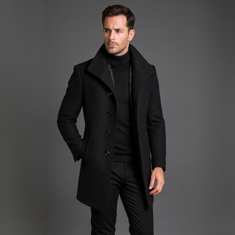 Manteau d'hiver classique à simple boutonnage pour homme en laine