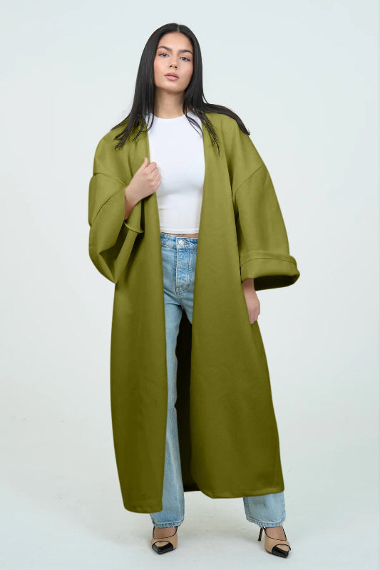 Cappotto Lungo Donna Elegante con Maniche Larghe per Occasioni di Lavoro e Tempo Libero 5