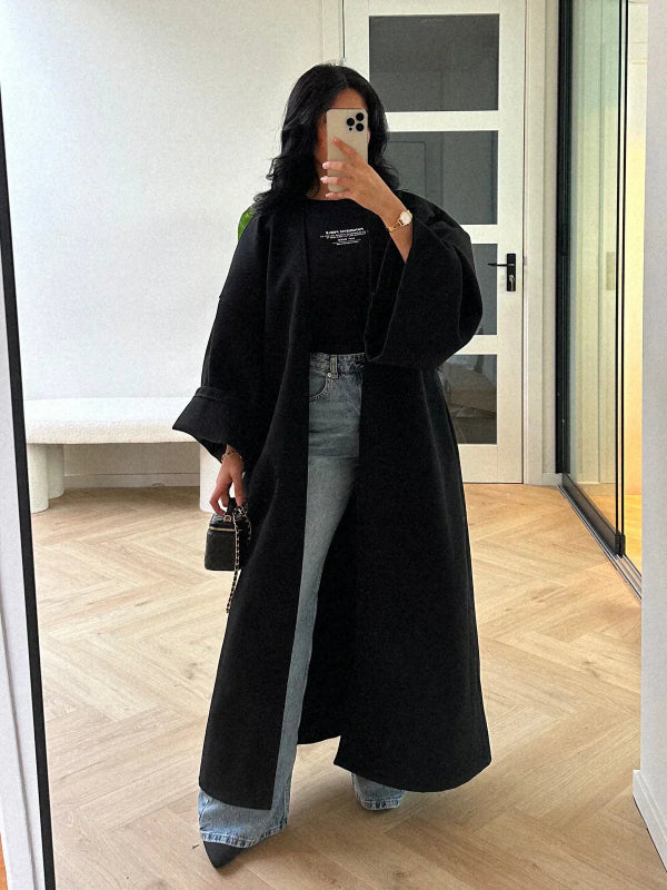 Cappotto Lungo Donna Elegante con Maniche Larghe per Occasioni di Lavoro e Tempo Libero 9