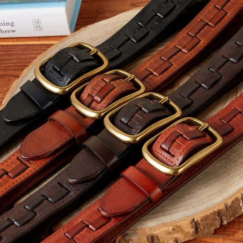Cintura de piel unisex con hebilla de latón estilo elegante