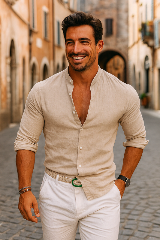 Camisa de verano elegante para hombre con mangas largas y ajuste regular