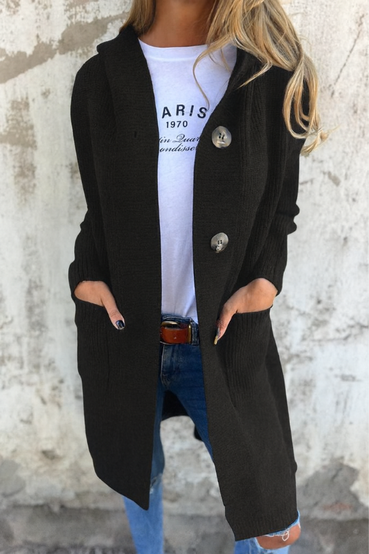 Elegante cárdigan largo de mujer en tejido refinado – Cárdigan largo para la oficina y el tiempo libre