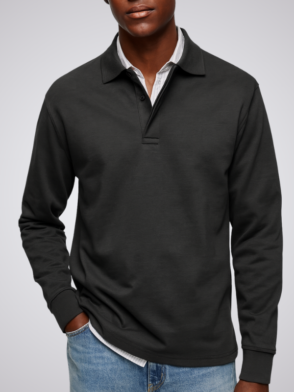 Polo elegante de hombre de manga larga, adecuado para la oficina y el tiempo libre