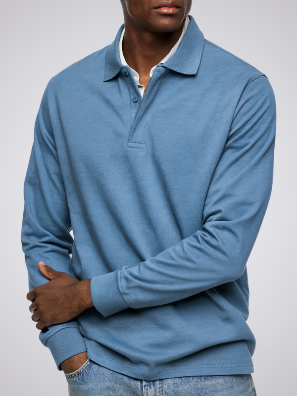 Polo elegante de hombre de manga larga, adecuado para la oficina y el tiempo libre
