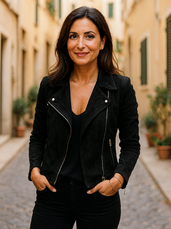 Giacca Biker Donna in Suede con Dettagli Autentici, Look Elegante e Versatile