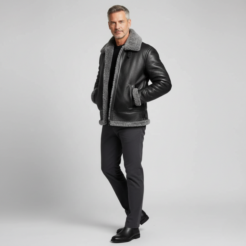 Chaqueta de invierno para hombre de piel con forro de piel
