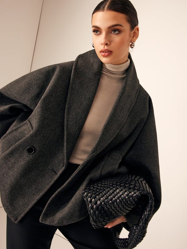 Giacca Donna Oversize Doppio Petto con Tasche Laterali in Toni Neutri 4