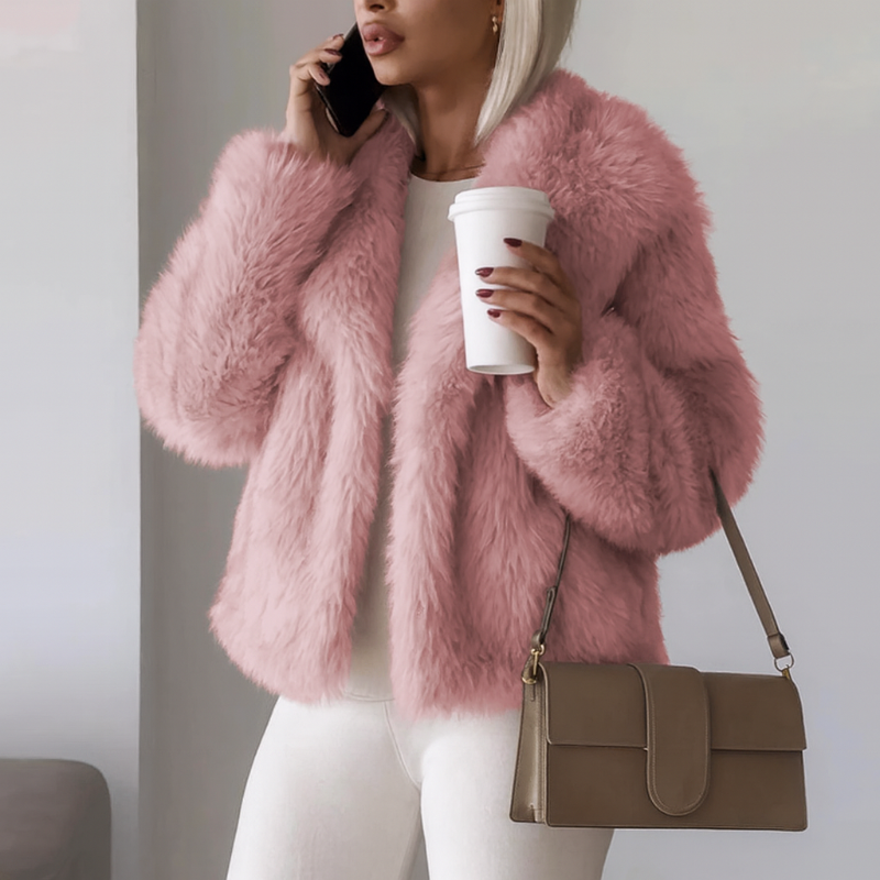 Chaqueta de invierno de piel sintética para mujer – Chaqueta corta para otoño e invierno, cálida y elegante