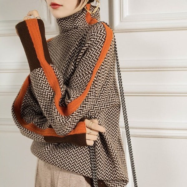 Maglione Donna Dolcevita con Righe a Contrasto, Stile Moderno e Comfort, Perfetto per Look Casual o Semi-Formali 3