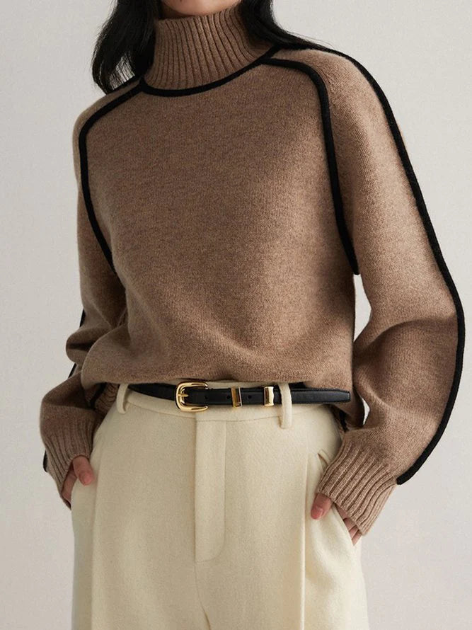 Suéter de mujer de cuello alto elegante en café | Ajuste ceñido y estilo refinado