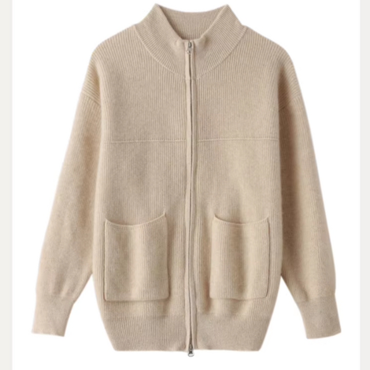 Suéter de Mujer con Cuello Alto y Cremallera en Lana Merino