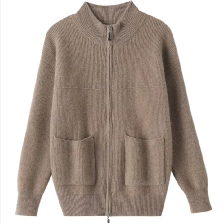 Suéter de Mujer con Cuello Alto y Cremallera en Lana Merino