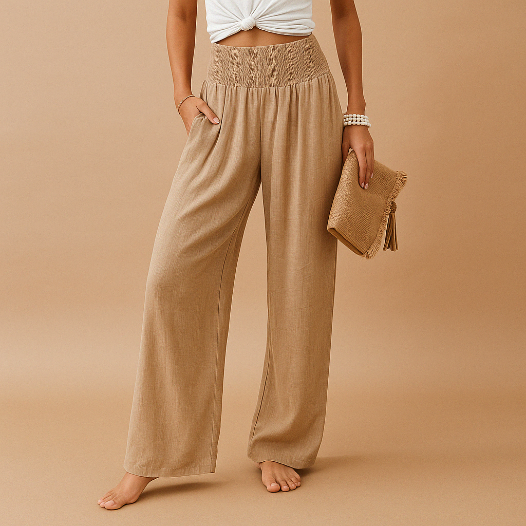 Pantaloni d'été élégants pour femme avec taille élastique et coupe ample