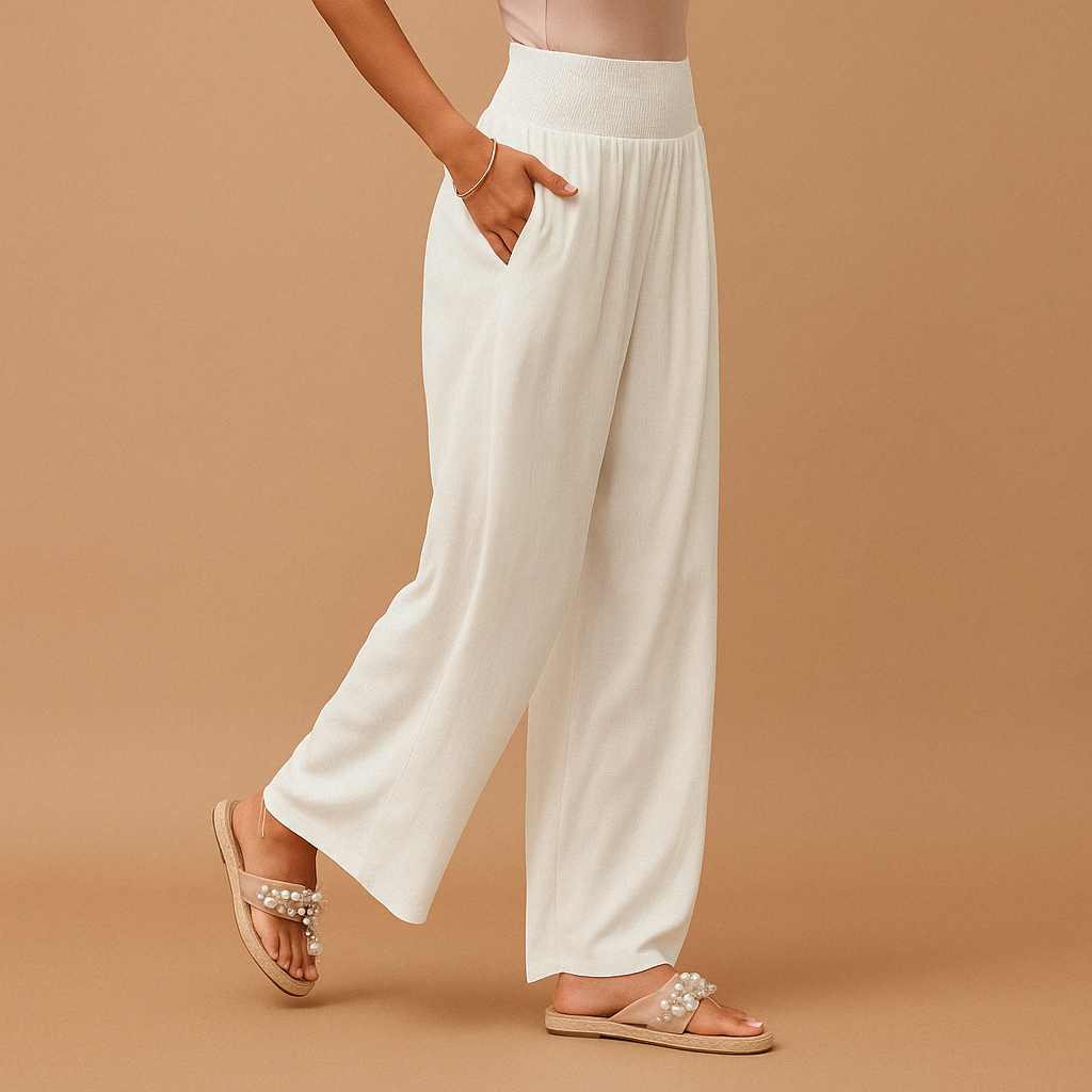 Pantaloni d'été élégants pour femme avec taille élastique et coupe ample