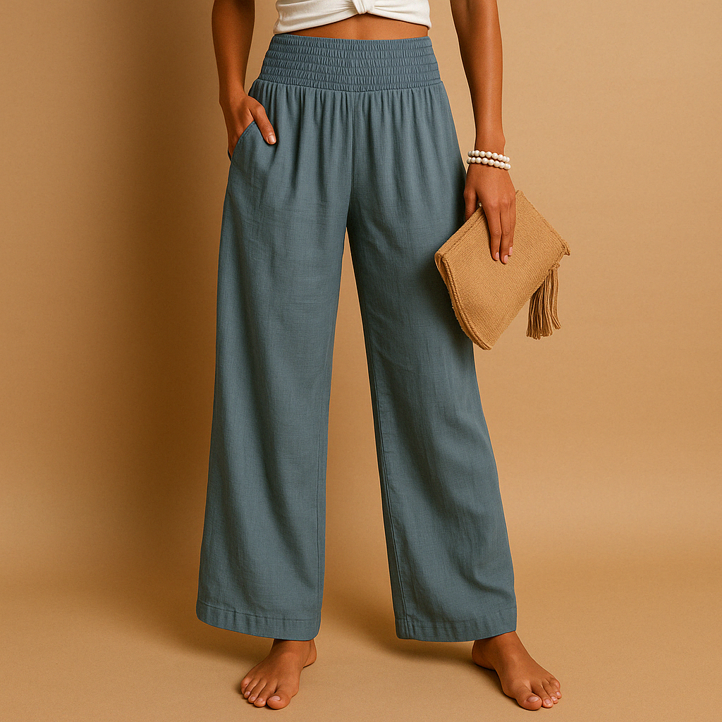 Pantaloni d'été élégants pour femme avec taille élastique et coupe ample