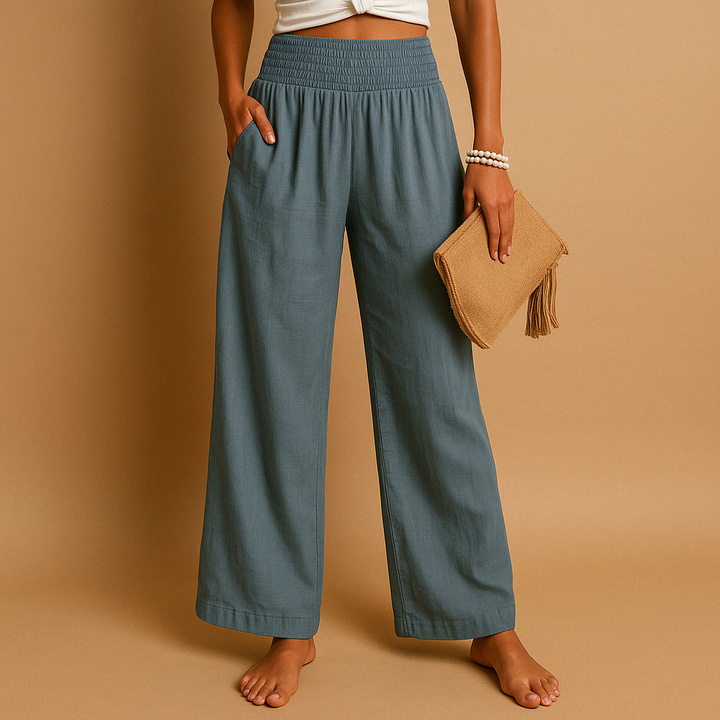 Pantaloni d'été élégants pour femme avec taille élastique et coupe ample