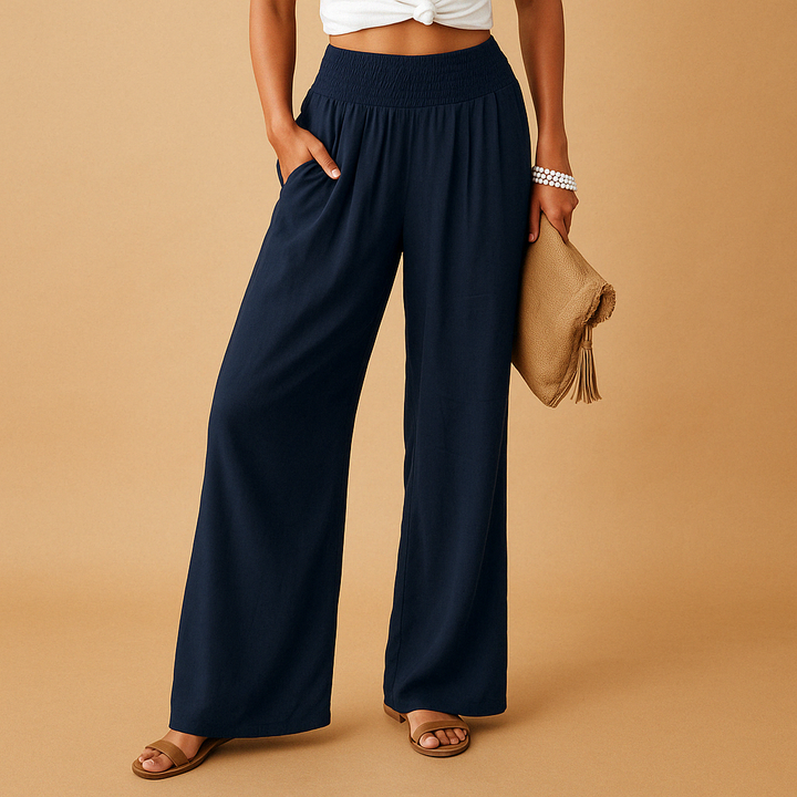 Pantaloni d'été élégants pour femme avec taille élastique et coupe ample