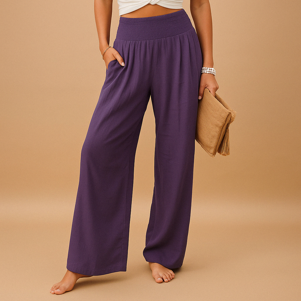 Pantaloni d'été élégants pour femme avec taille élastique et coupe ample