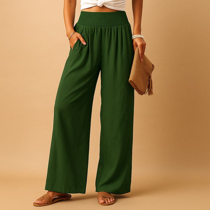 Pantaloni d'été élégants pour femme avec taille élastique et coupe ample