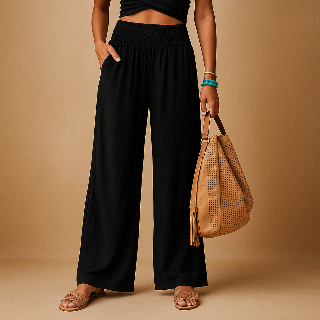 Pantaloni d'été élégants pour femme avec taille élastique et coupe ample