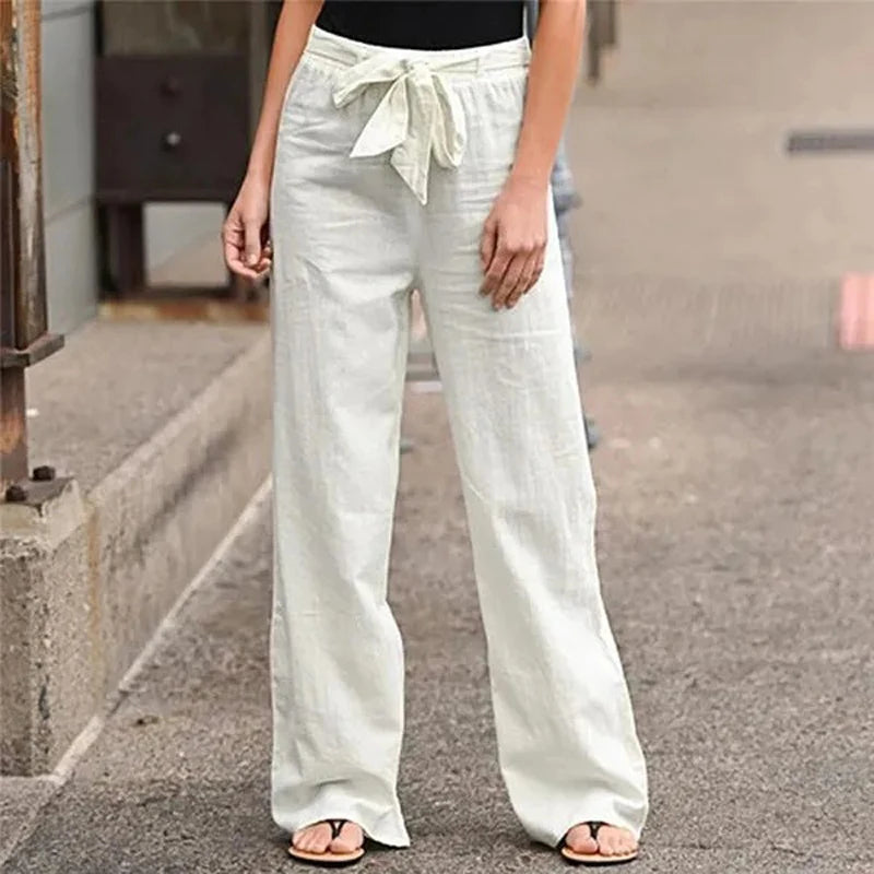 Pantalones anchos casuales para mujer con lazo - Pantalones modernos para uso diario