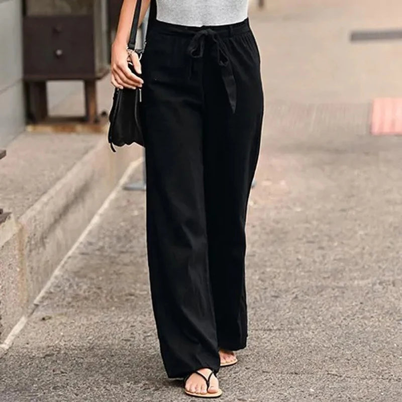 Pantalones anchos casuales para mujer con lazo - Pantalones modernos para uso diario