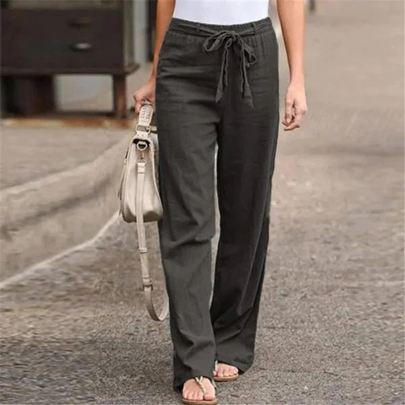 Pantalones anchos casuales para mujer con lazo - Pantalones modernos para uso diario