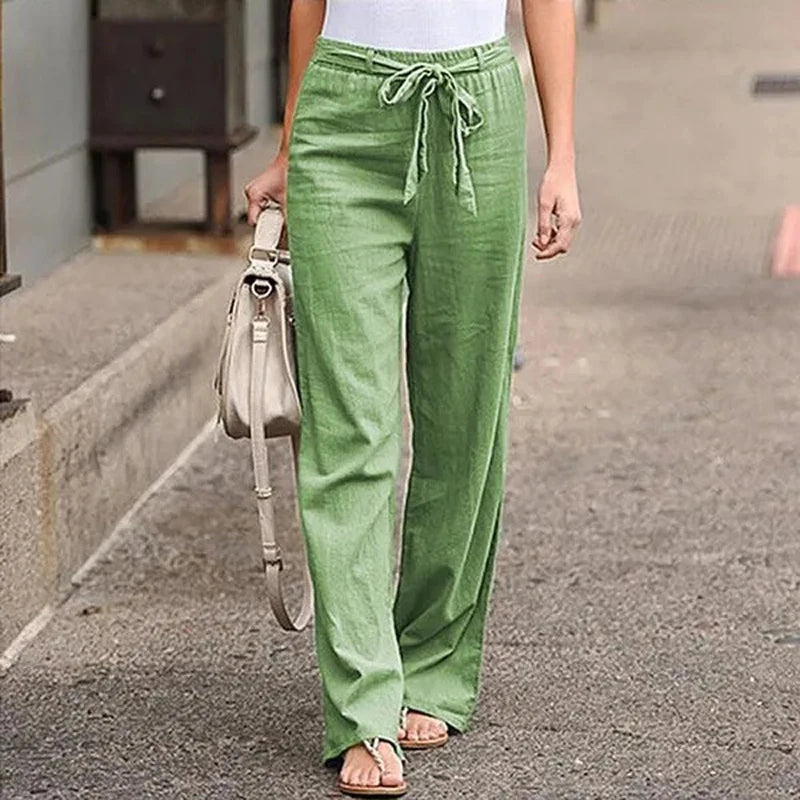 Pantalones anchos casuales para mujer con lazo - Pantalones modernos para uso diario