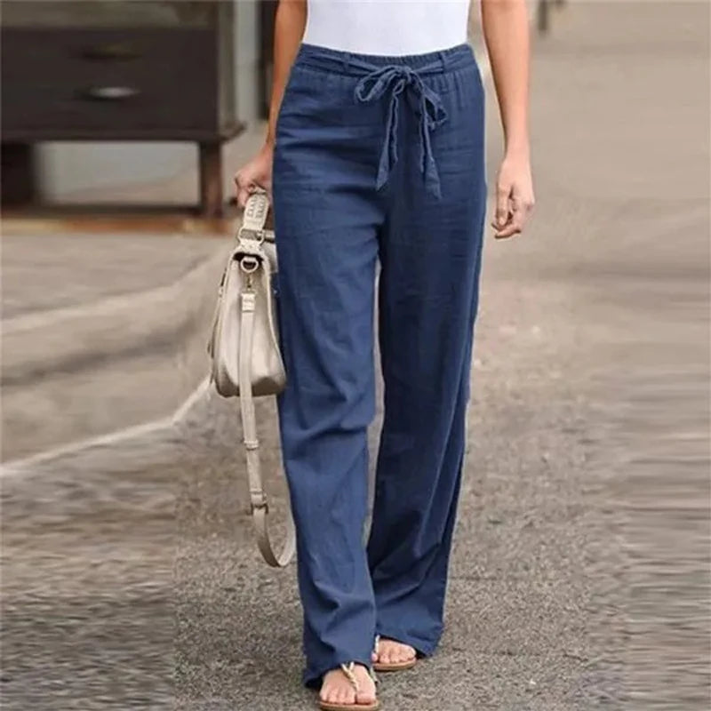 Pantalones anchos casuales para mujer con lazo - Pantalones modernos para uso diario